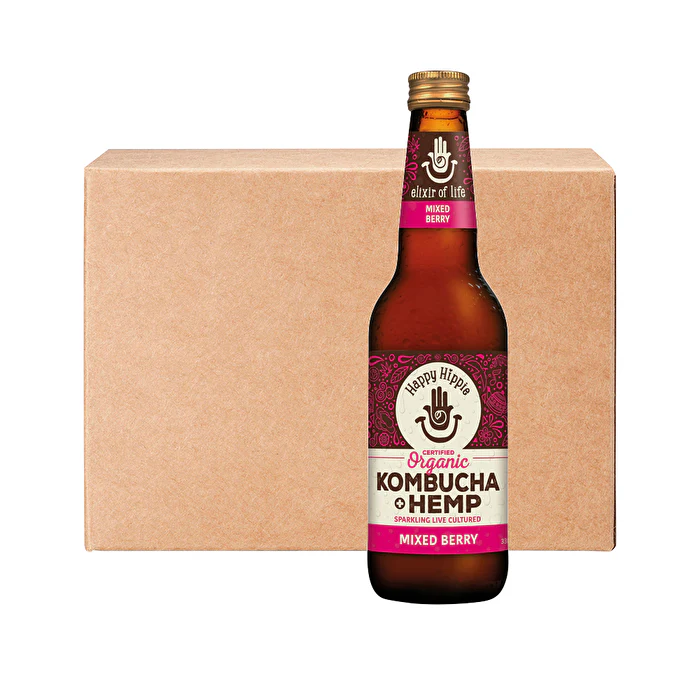 Happy Hippie Organic Kombucha + Hemp Mixed Berry 330ml x 12 Pack 7kg - Olabens