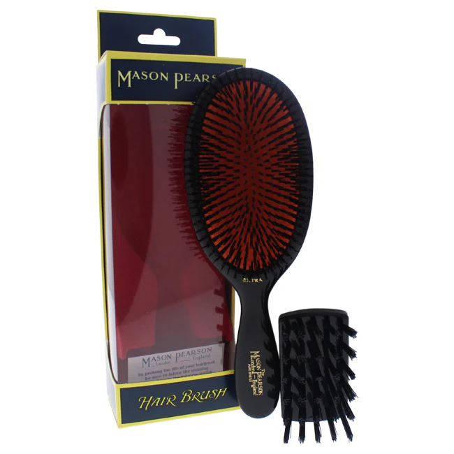 Extra Large Pure Bristle Brush - B1 Dark Ruby by Mason Pearson for Unisex - 2 Pc Hair Brush and Cleaning Brush - Olabens