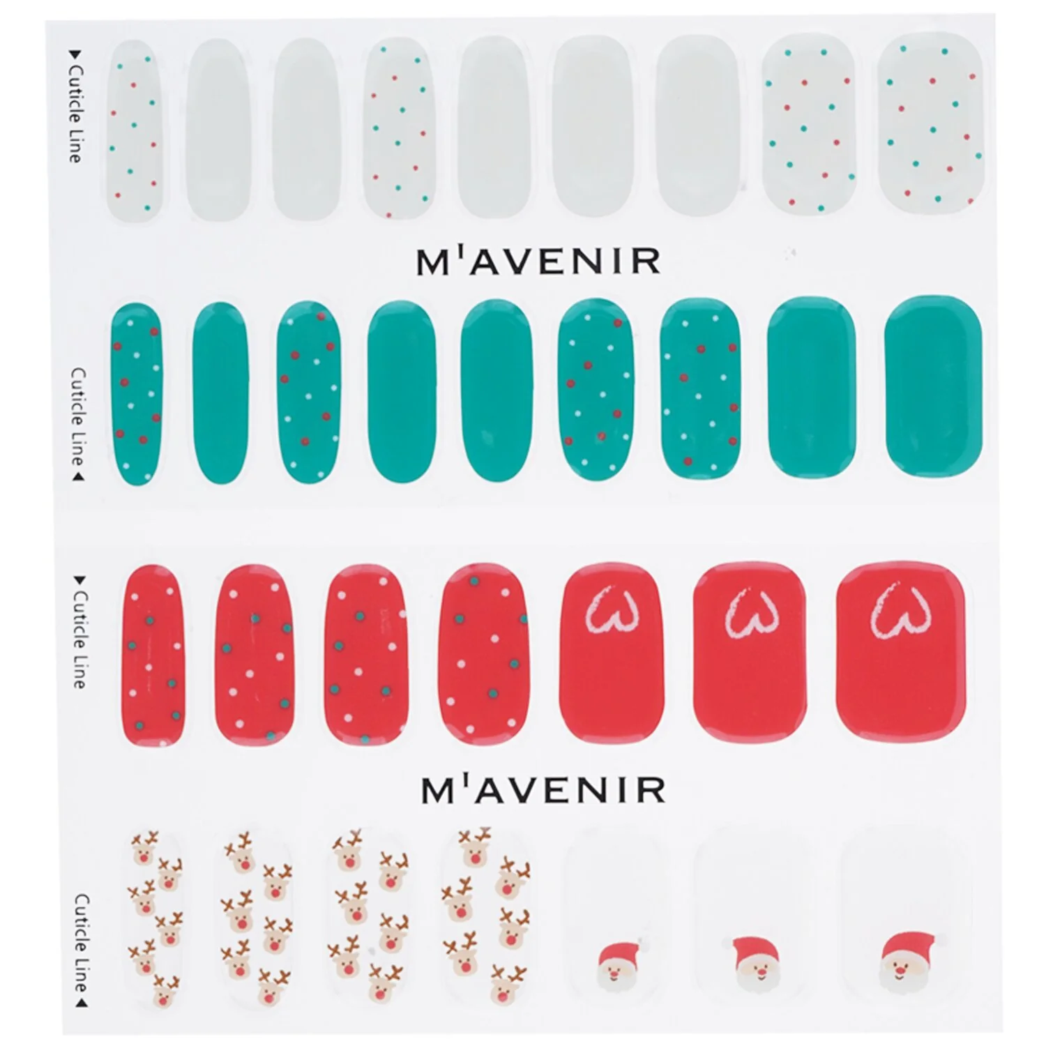 Mavenir Nail Sticker (Assorted Colour) - # Lovely Deer Santa Nail  32pcs - Olabens