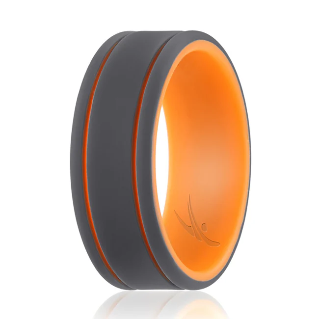 Silicone Wedding 2Layer Lines Ring - Orang-Grey by ROQ for Men - 8 mm Ring - Olabens