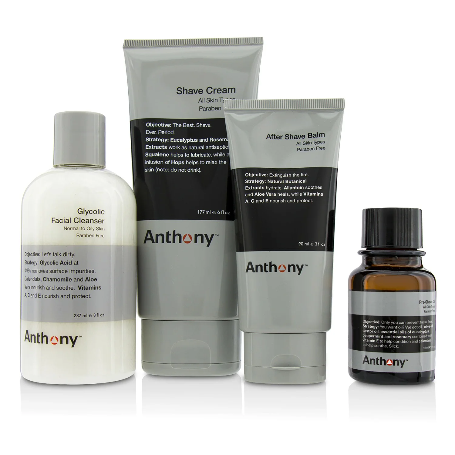 Anthony Logistics For Men The Perfect Shave Kit: Cleanser + Pre-Shave Oil + Shave Cream + After Shave Cream  4pcs - Olabens