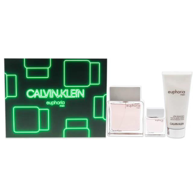 Calvin Klein Euphoria by Calvin Klein for Men - 3 Pc Gift Set 3.3oz EDT Spray, 0.5oz EDT Splash, 3.3oz After Shave Balm - Olabens