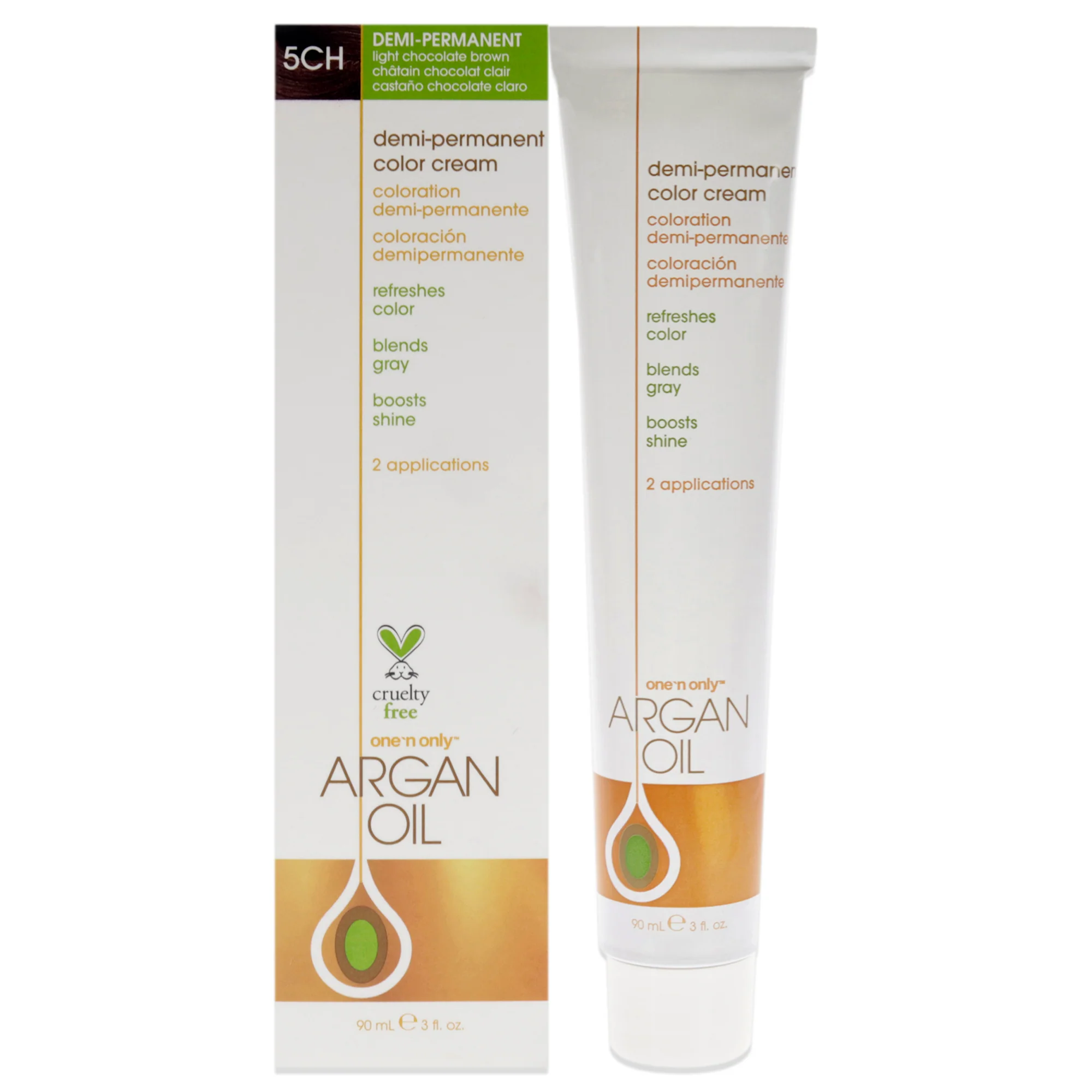 Argan Oil Demi-Permanent Color Cream - 5CH Light Chocolate Brown by One n Only for Unisex - 3 oz Hair Color - Olabens