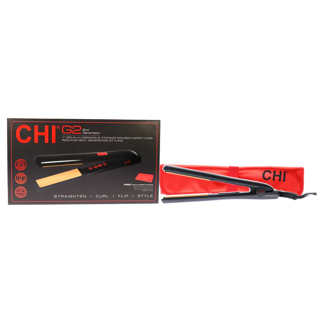 CHI G2 Ceramic Titanium Infused Hairstyling Flat Iron - GF1595A - Black by CHI for Unisex - 1 Inch Flat Iron - Olabens