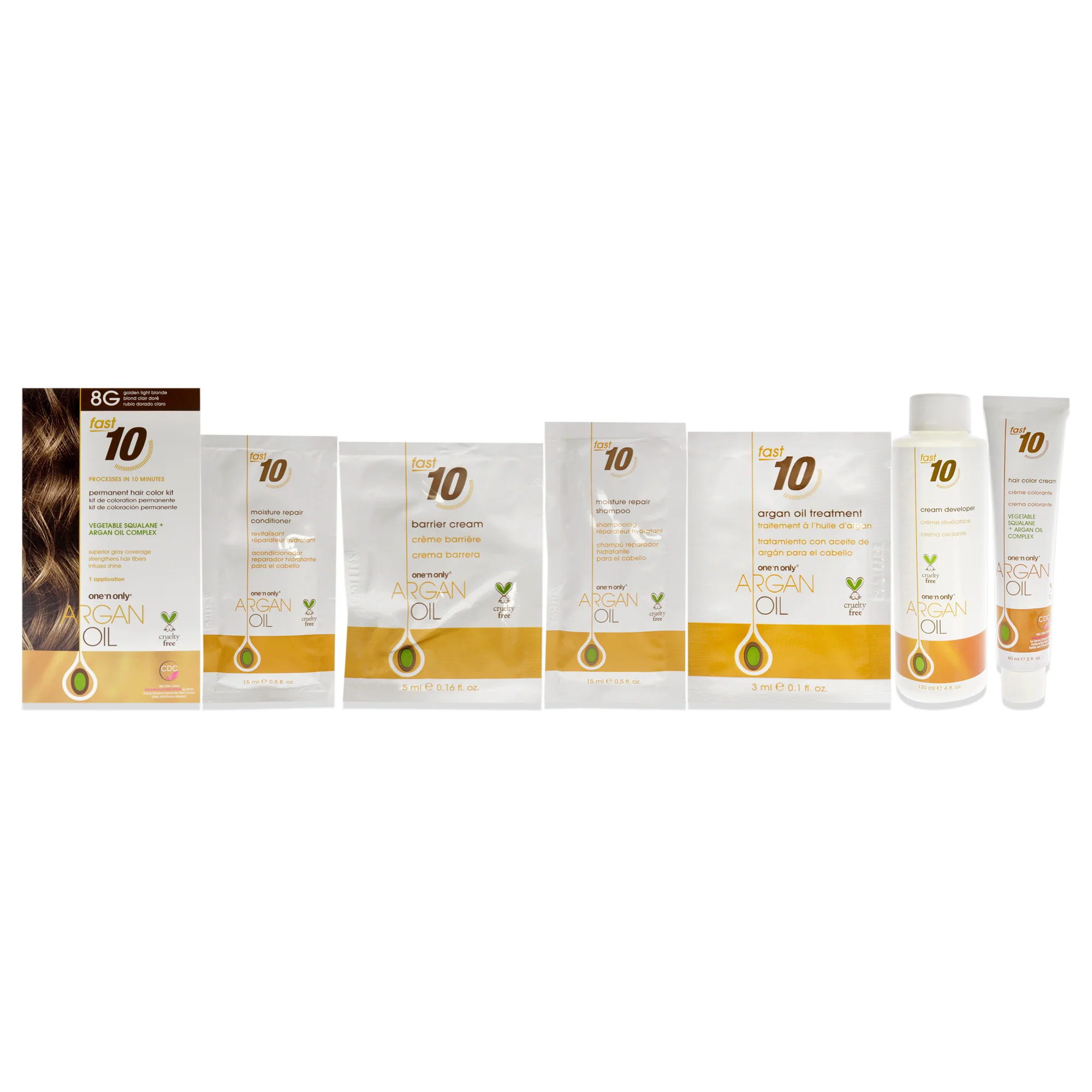 Argan Oil Fast 10 Permanent Hair Color Kit - 8G Golden Light Blonde by One n Only for Unisex - 1 Pc Hair Color - Olabens