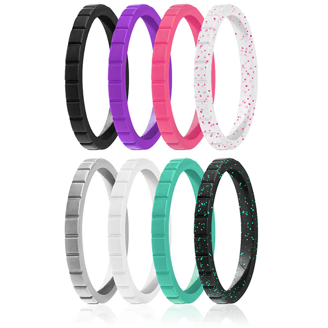 Silicone Wedding Stackble Lines Ring Set - MultiColor by ROQ for Women - 8 x 9 mm Ring - Olabens