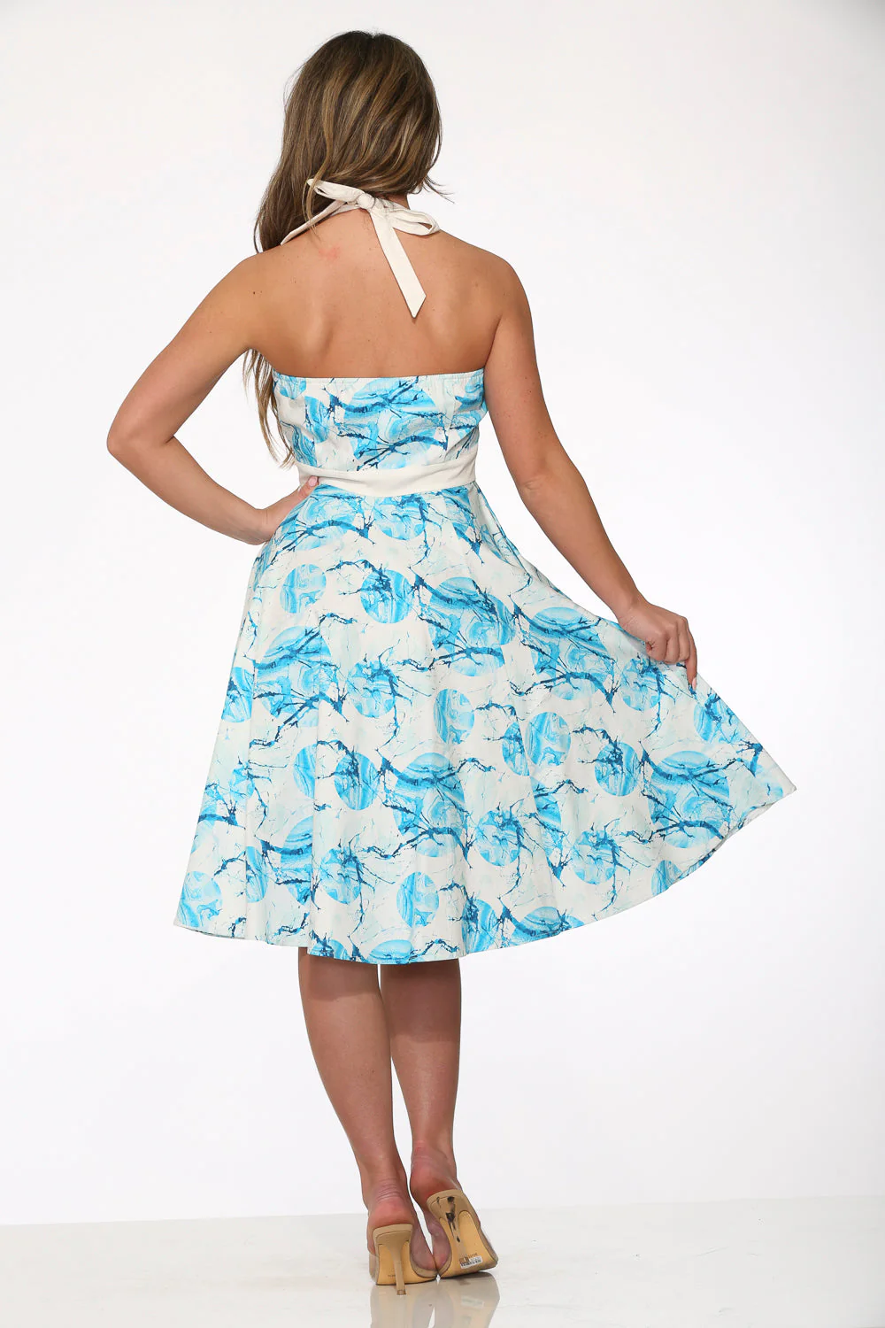 White & Blue Floral Halter Dress - Olabens