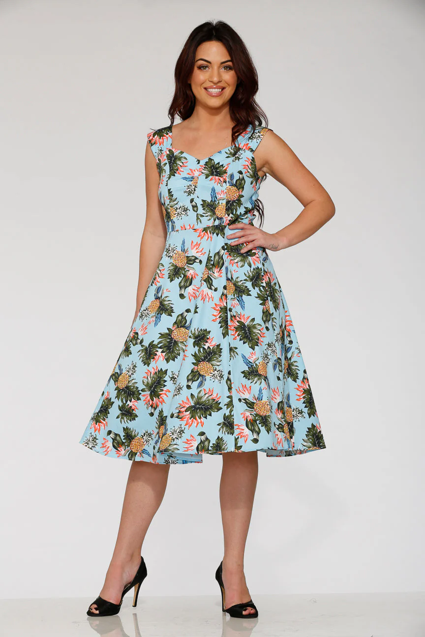 Light Blue Hawaiian Swing Dress - Olabens
