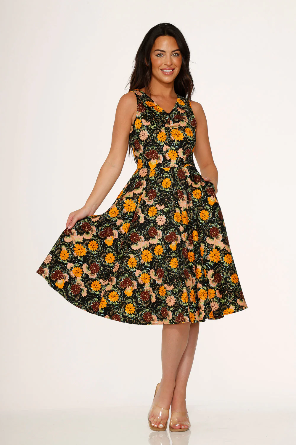Yellow Floral Swing Dress - Olabens