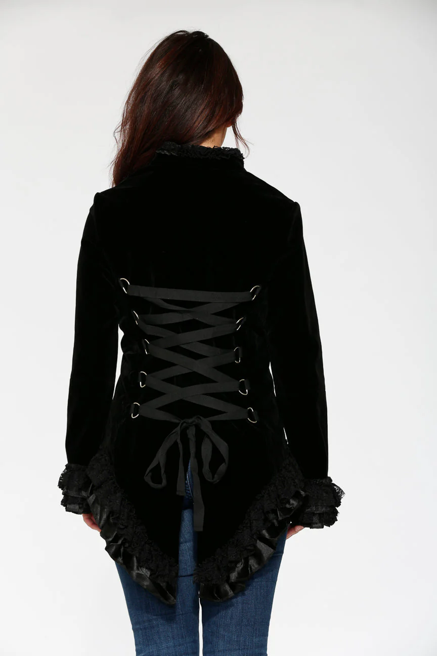 Black Gloria Velvet Tailed Jacket - Olabens