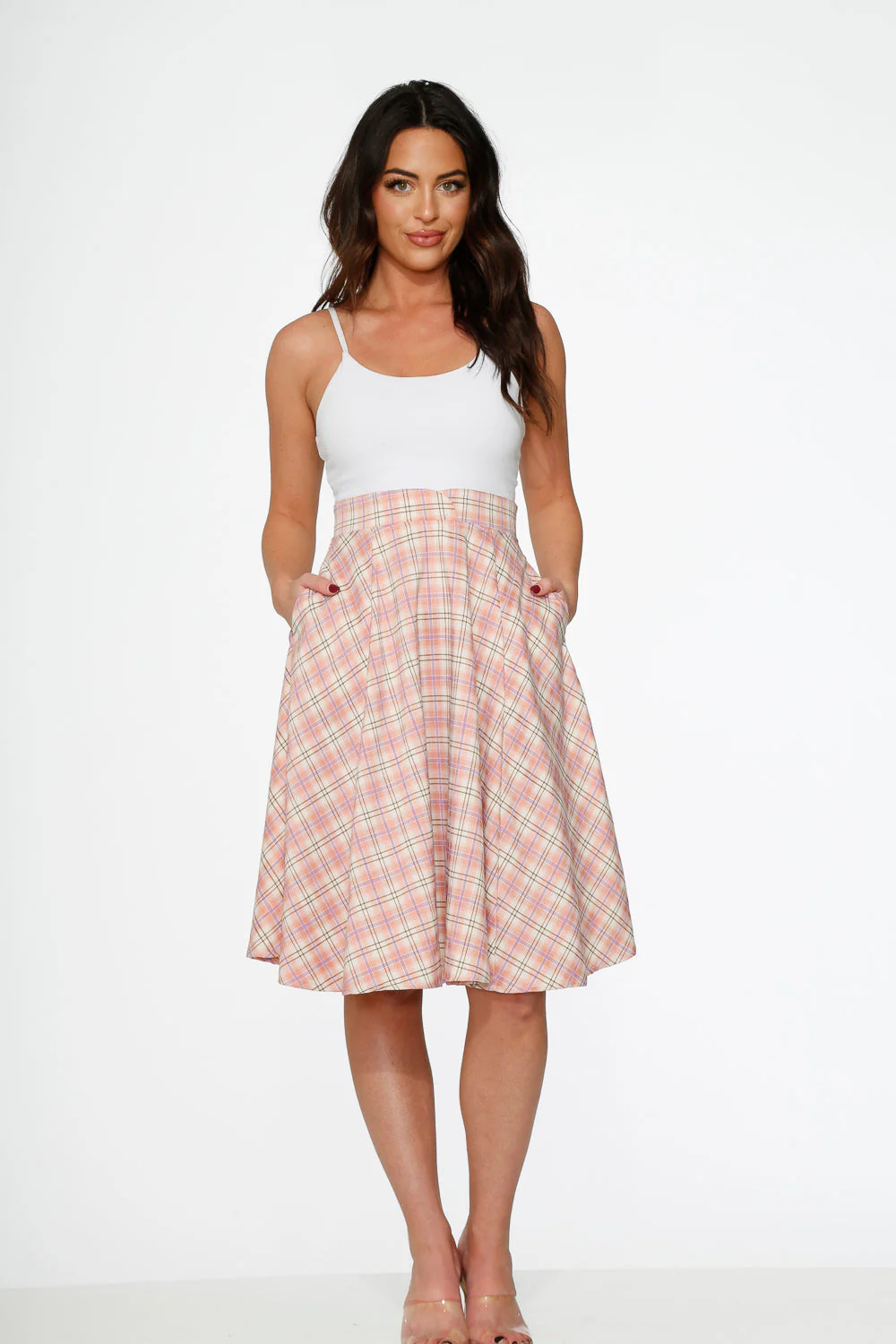 Pink Plaid Swing Skirt - Olabens