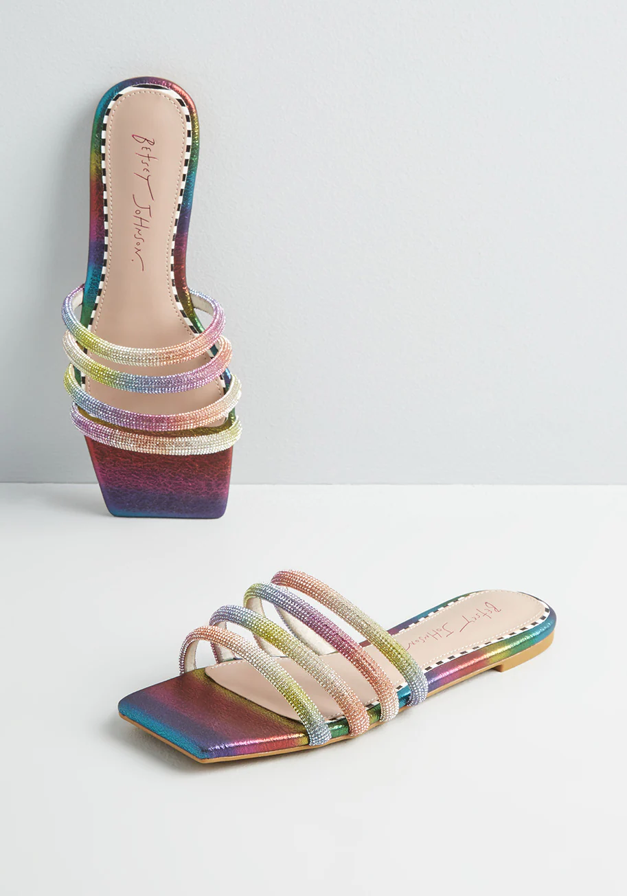 Life In Shimmering Technicolor Slide Sandal Rainbow Multi - Olabens