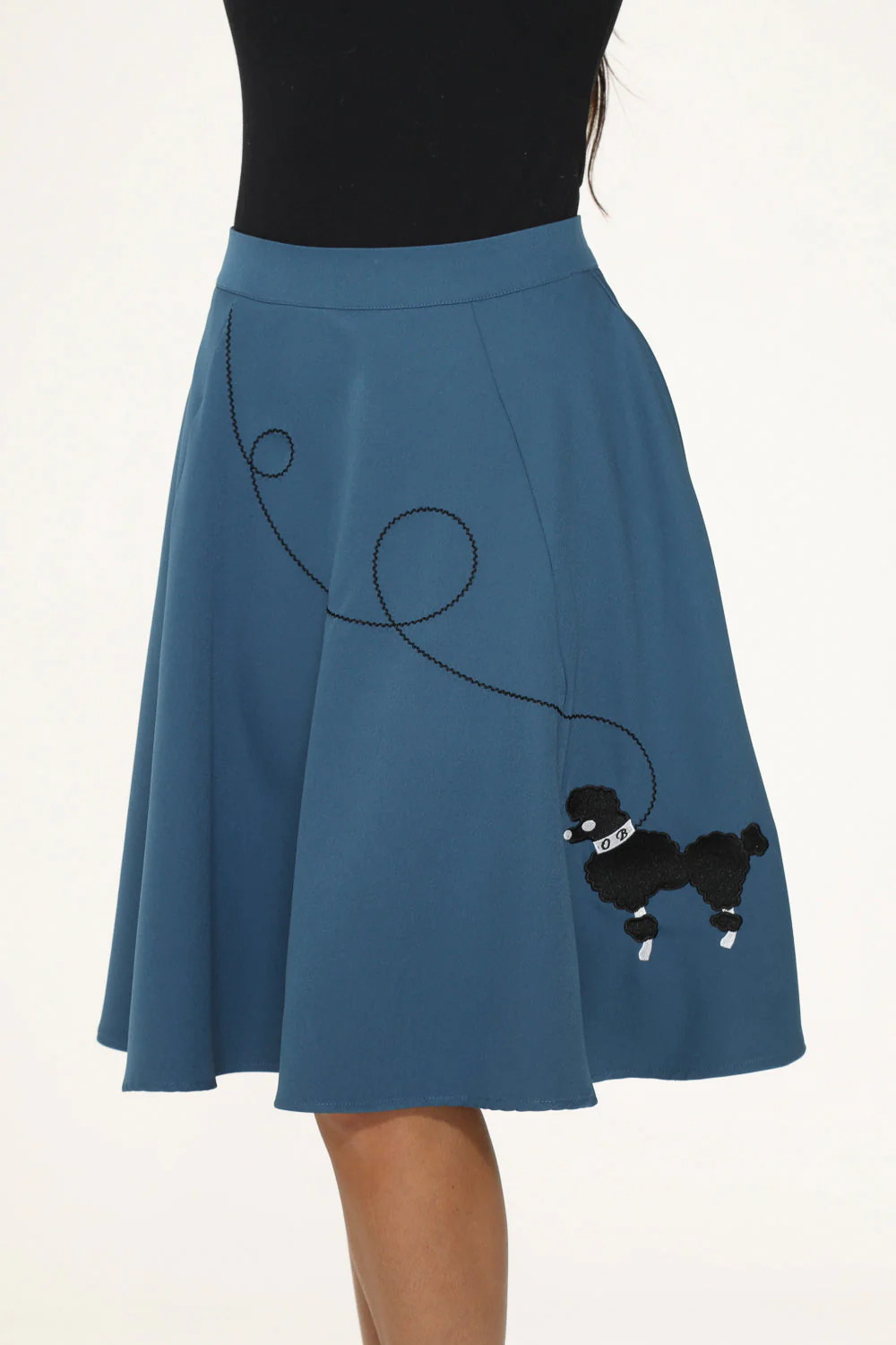 Blue Embroidered Poodle Swing Skirt - Olabens
