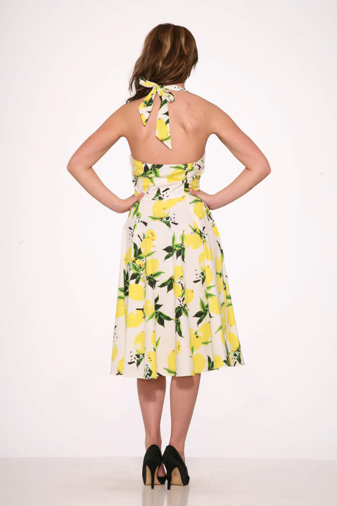 White Lemon Halter Swing Dress - Olabens
