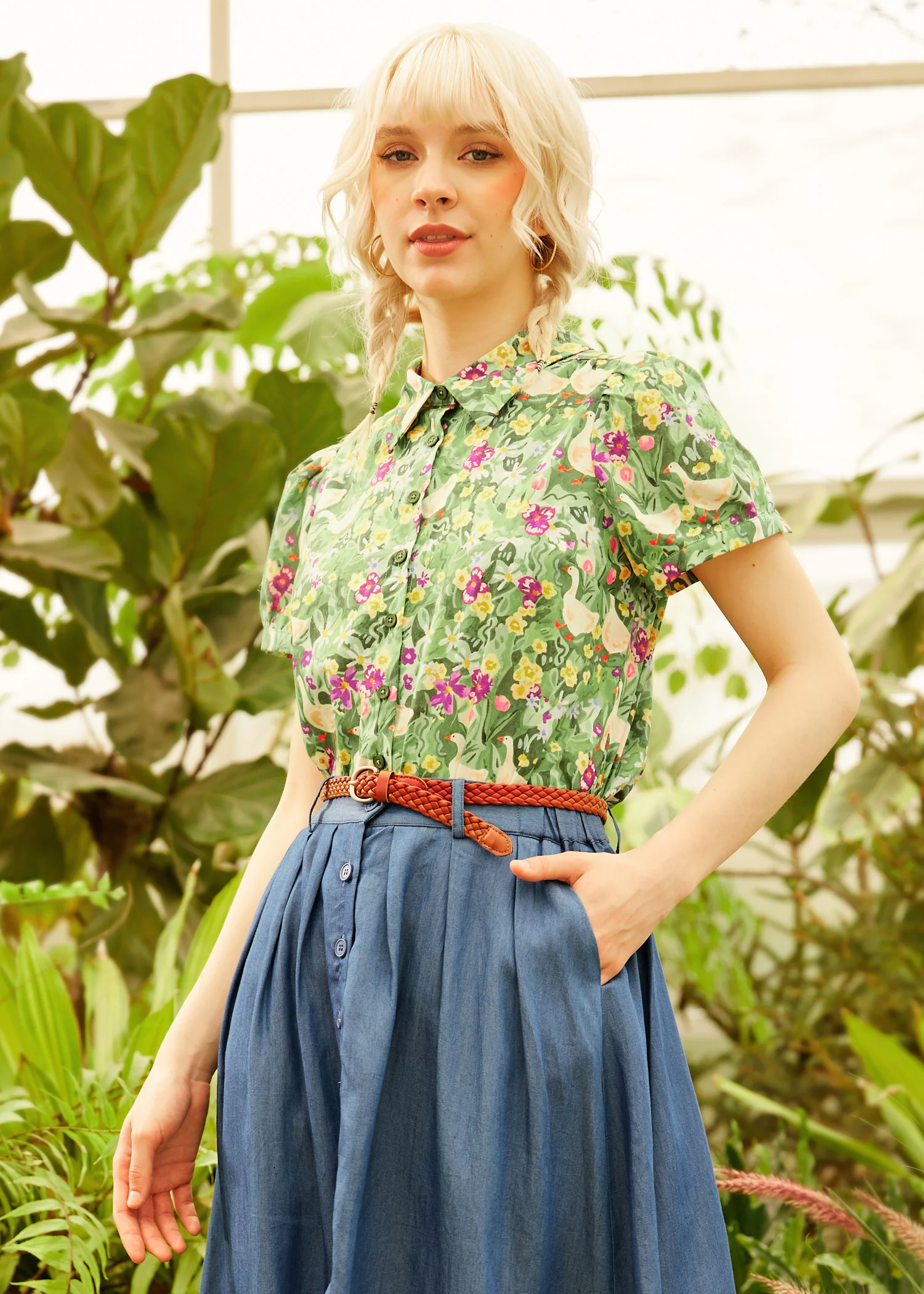 Goose in Bloom Button-Up Top - Olabens