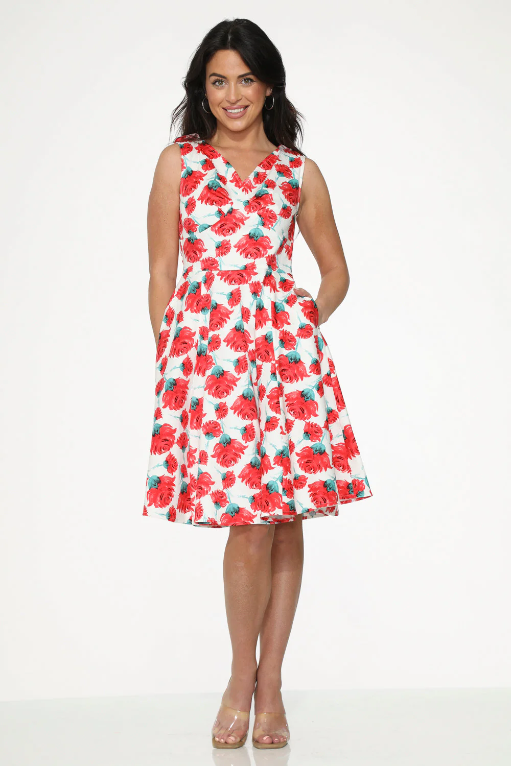 White Red Rose Swing Dress - Olabens