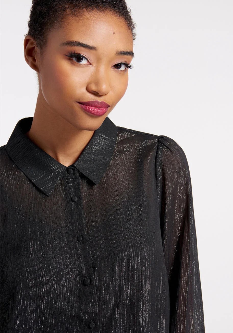 Shimmering Rainfall Button-Up Blouse - Olabens