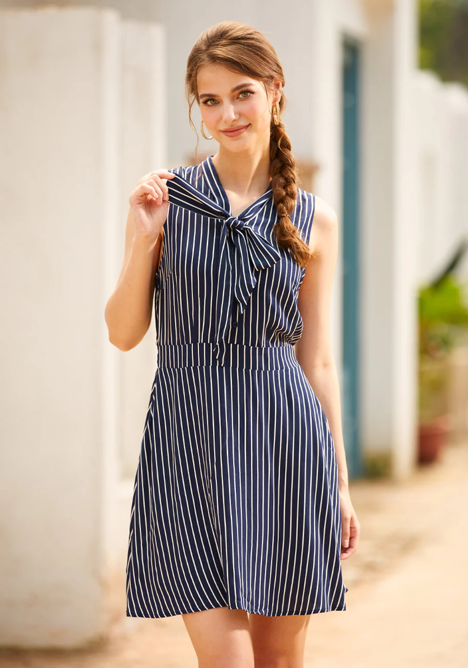 Bliss In a Swish Tie-Neck Dress - Olabens