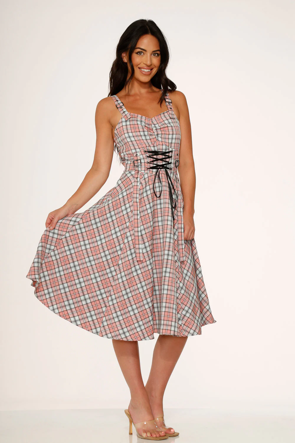 Pink Plaid Swing Dress - Olabens