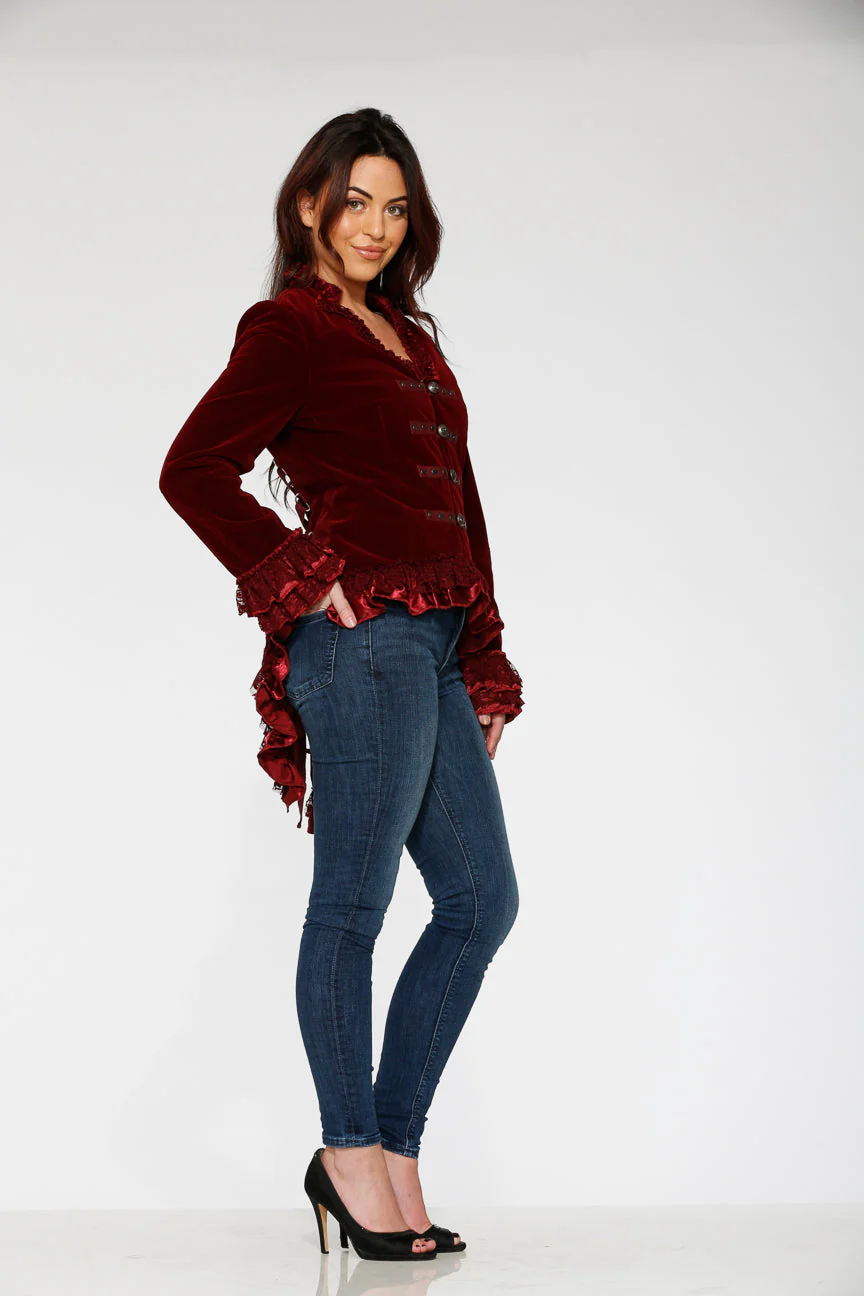 Burgundy Gloria Velvet Tailed Jacket - Olabens