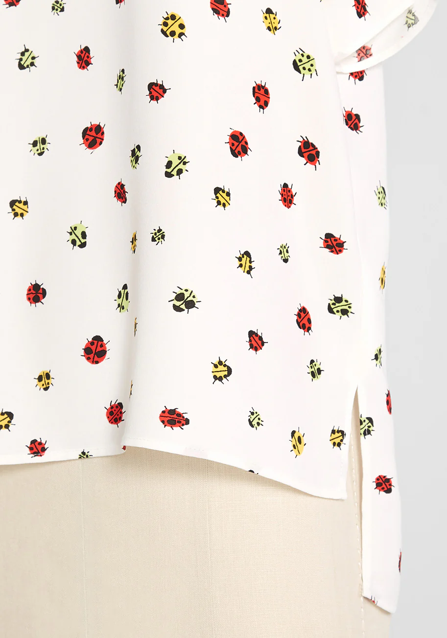 Exactly Effortless Hi Lo Blouse Ladybug Swarm Ivory - Olabens