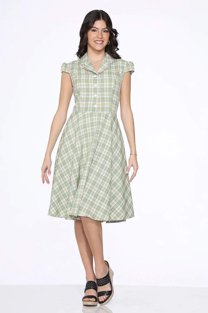 Green Plaid Swing Dress - Olabens