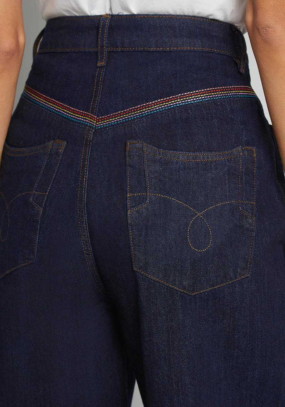 Rainbow In Tow Embroidered Jeans - Olabens