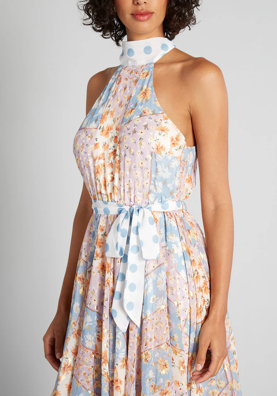 Patchwork Perfection Halter Dress - Olabens