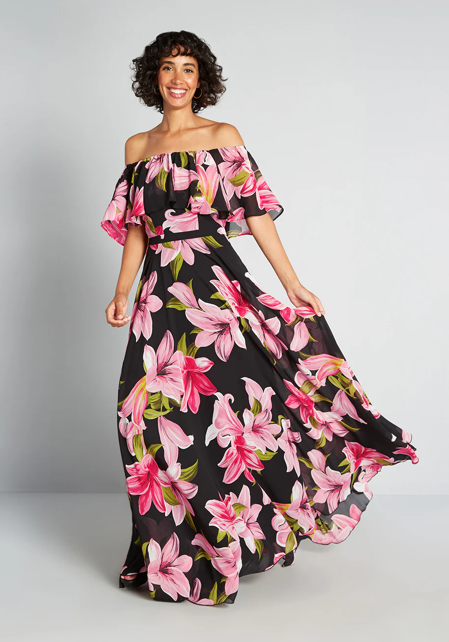 Lily Loveliness Off-Shoulder Maxi Dress - Olabens