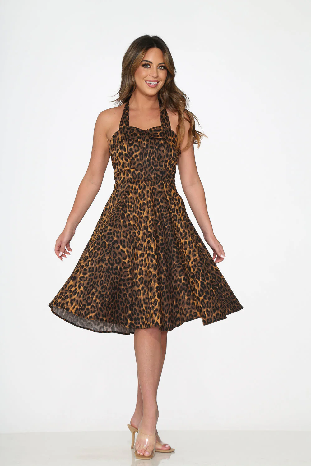Leopard Halter Swing Dress - Olabens