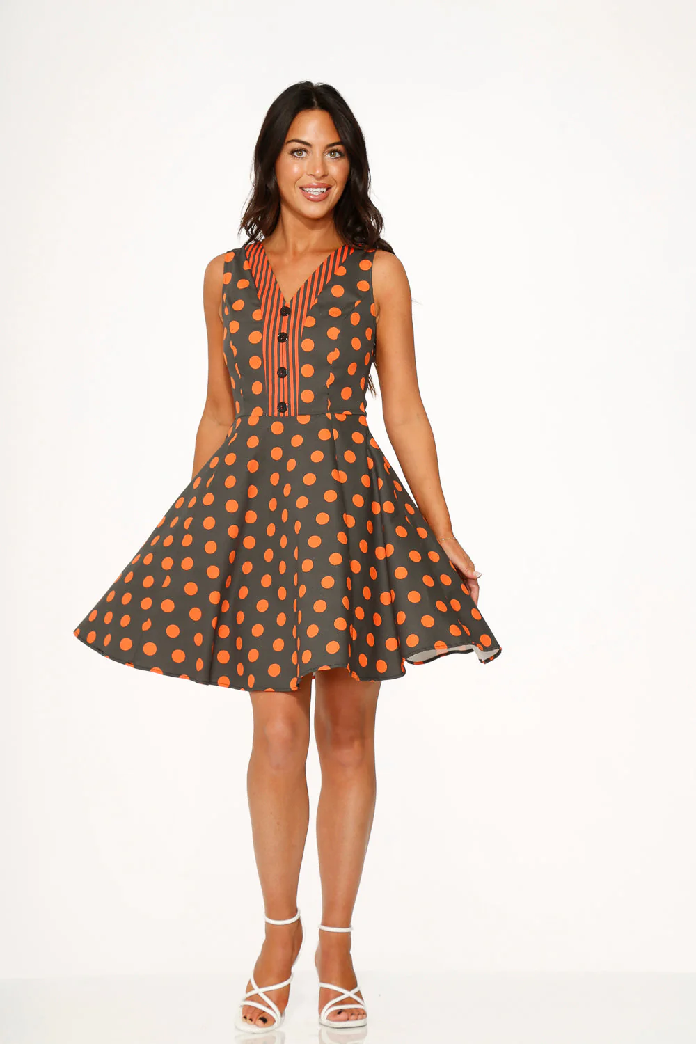 Orange Polka Dot Swing Mini Dress - Olabens