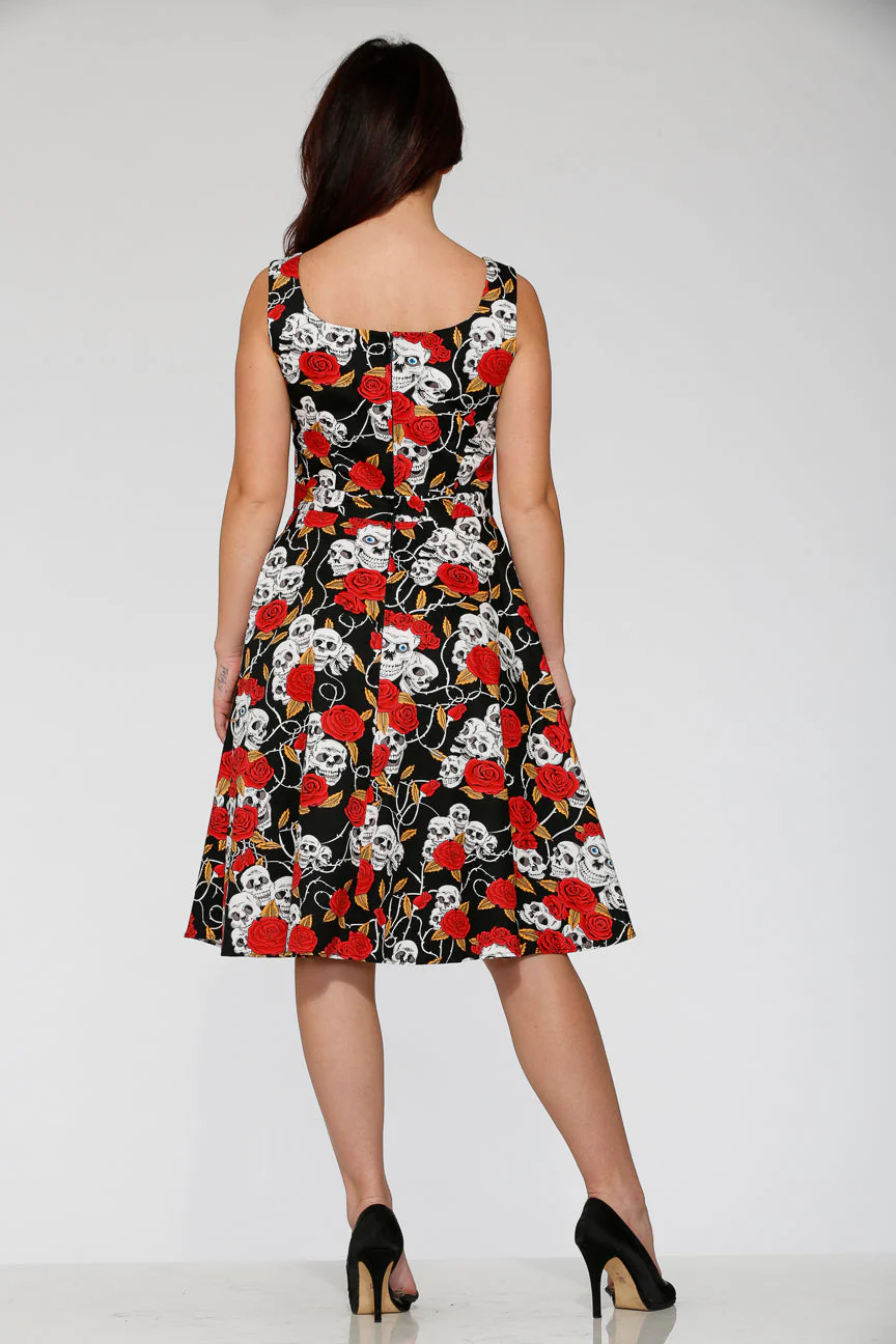 Black & Red Rose Skulls Swing Dress - Olabens