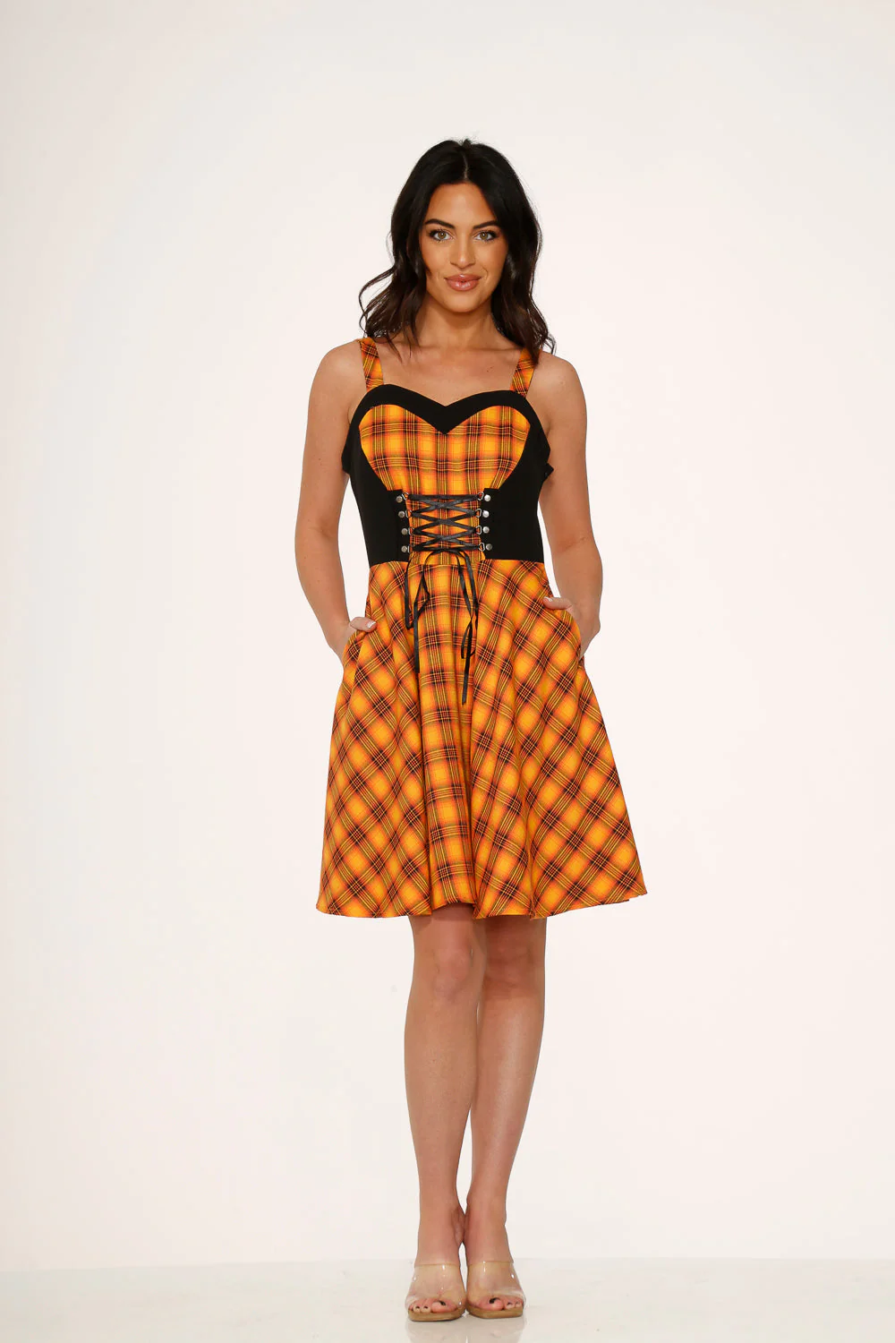 Orange Plaid Swing Dress - Olabens