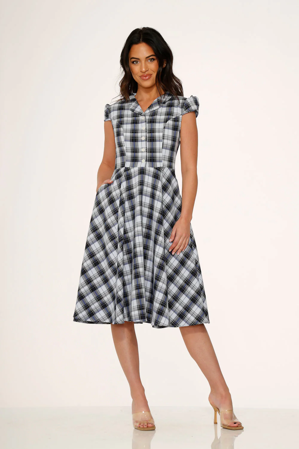 Blue Plaid Swing Dress - Olabens