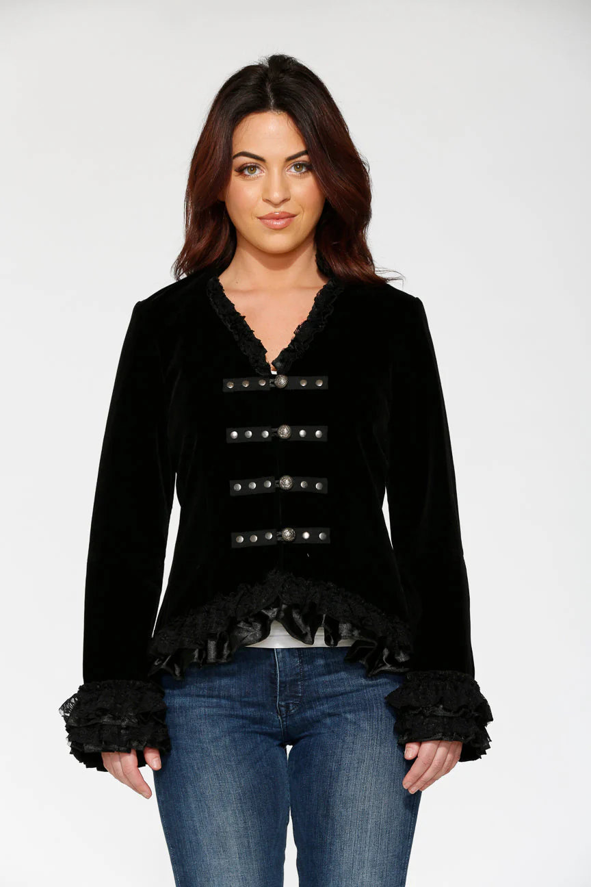 Black Gloria Velvet Tailed Jacket - Olabens