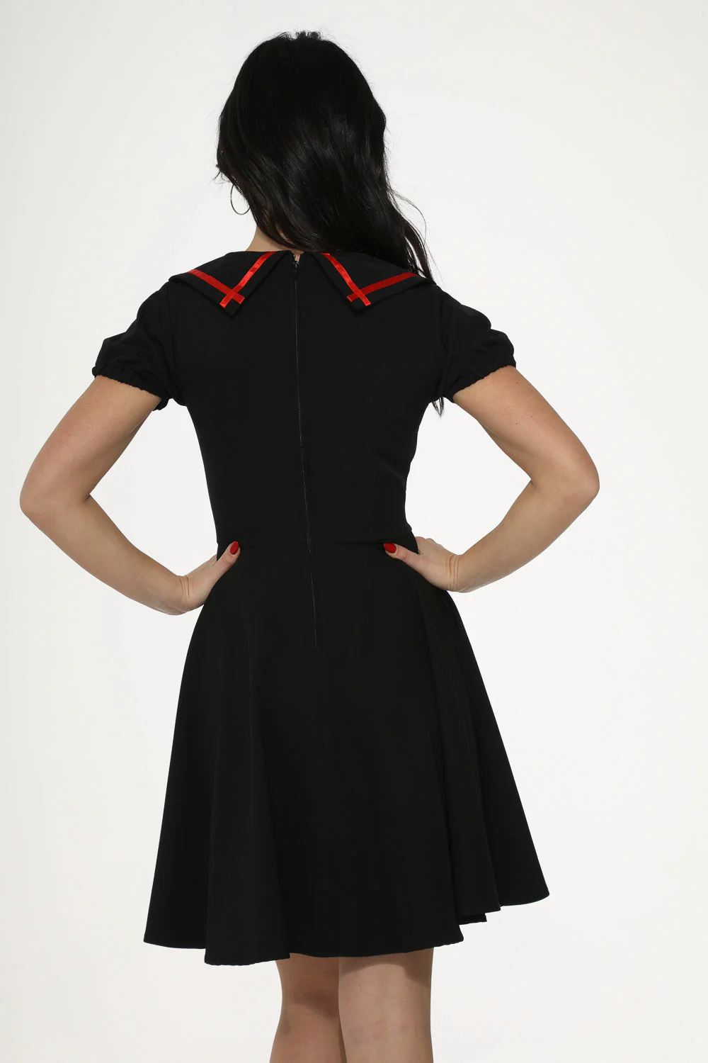 Black & Red Trim Gothic Swing Dress - Olabens