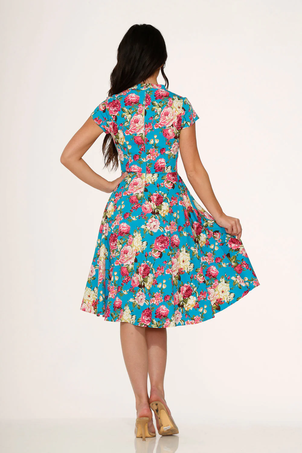 Blue & Pink Floral Swing Dress - Olabens