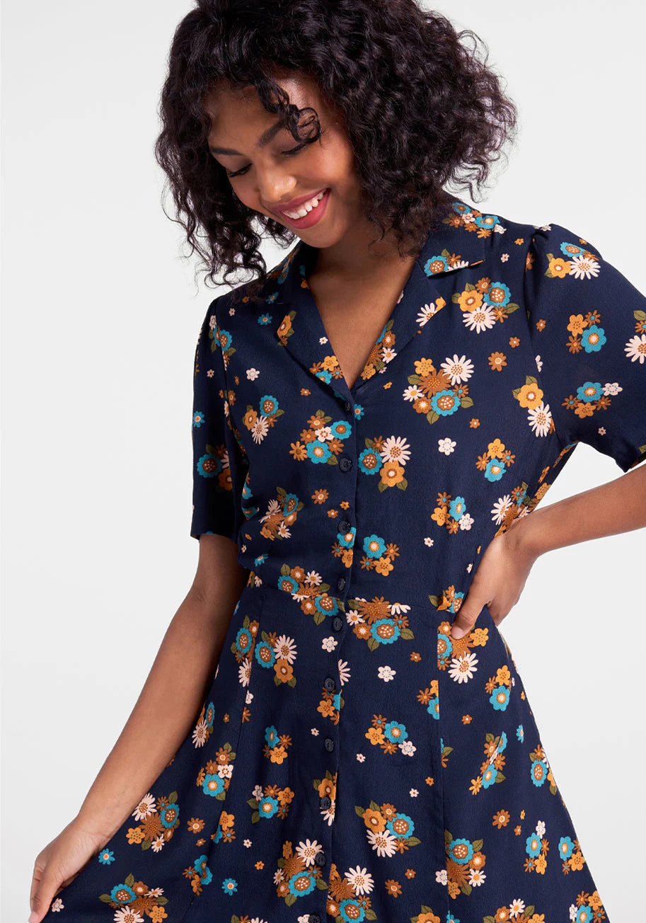 Moody Navy Blues Shirtdress - Olabens