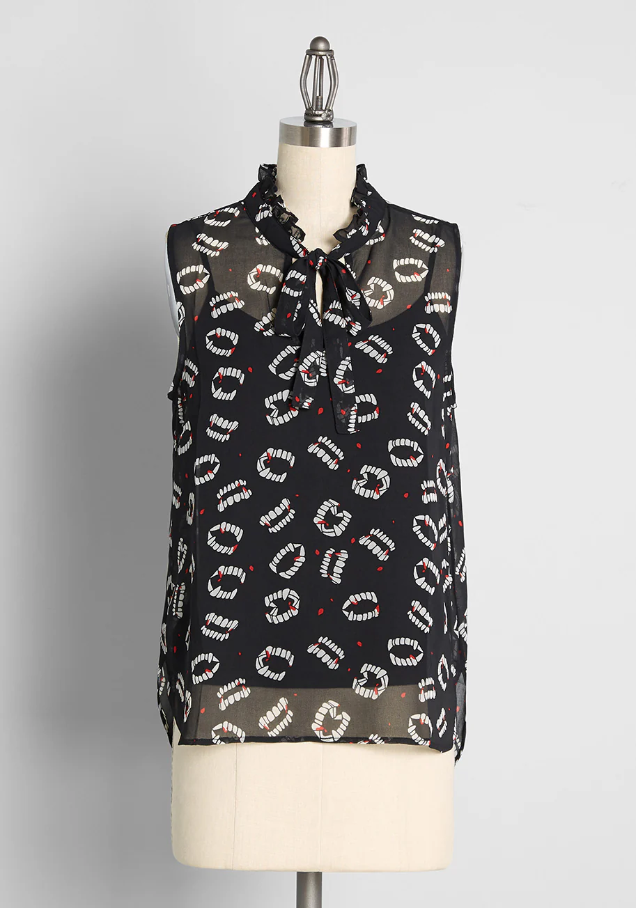 Bite Me I'm Fang-tastic Tie-Neck Blouse - Olabens