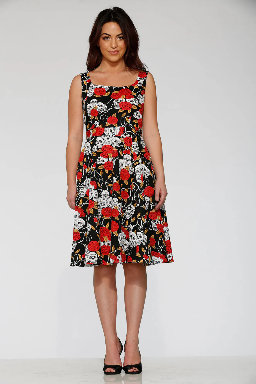 Black & Red Rose Skulls Swing Dress - Olabens