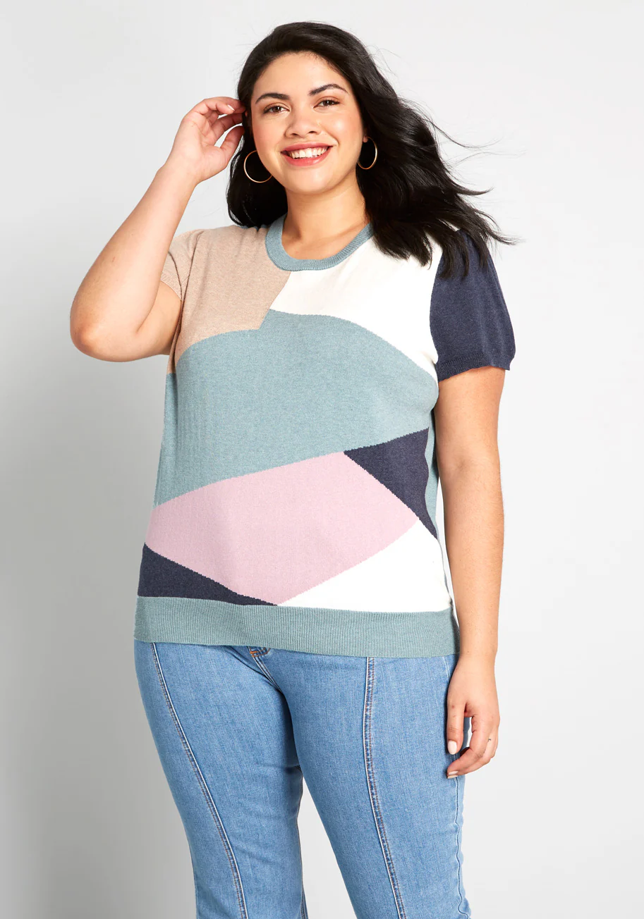 Masterful Mosaic Short Sleeve Sweater - Olabens