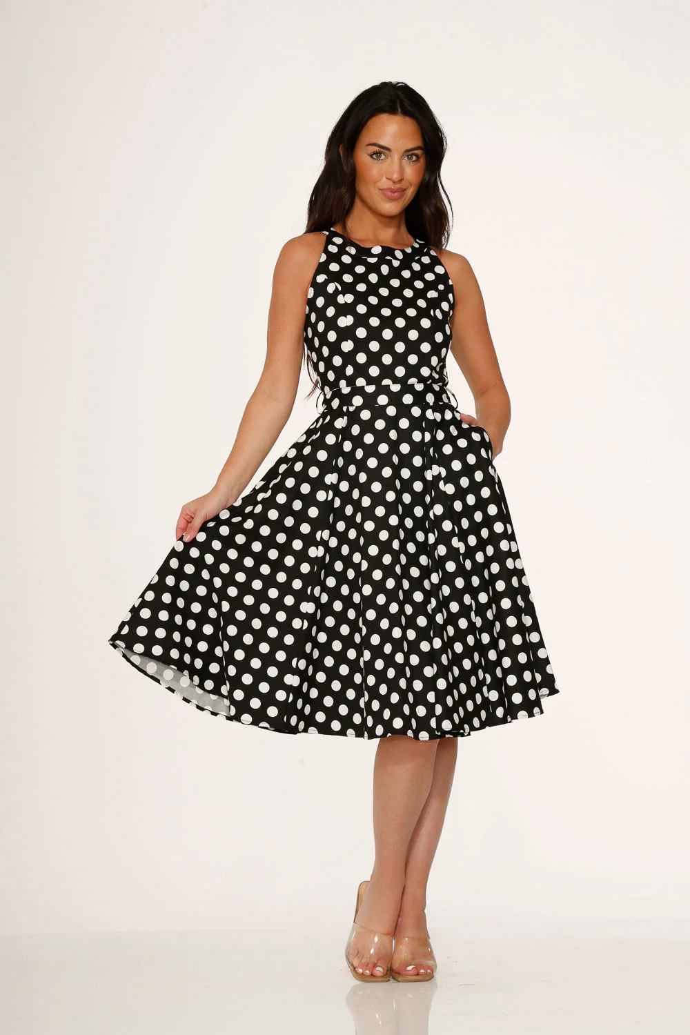 Black & White Polka Dot Swing Dress - Olabens