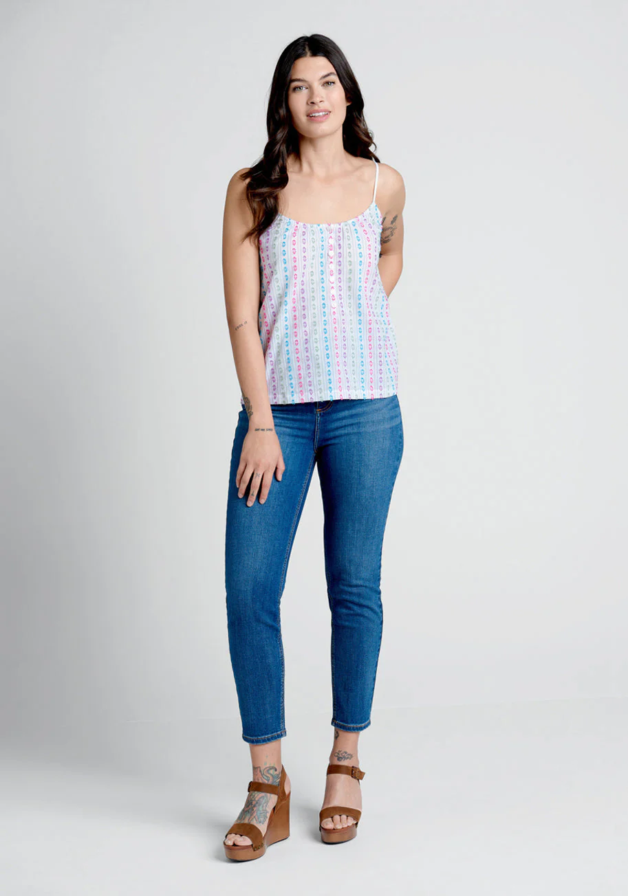 Can't Stop Giggling Embroidered Tie-Back Camisole - Olabens