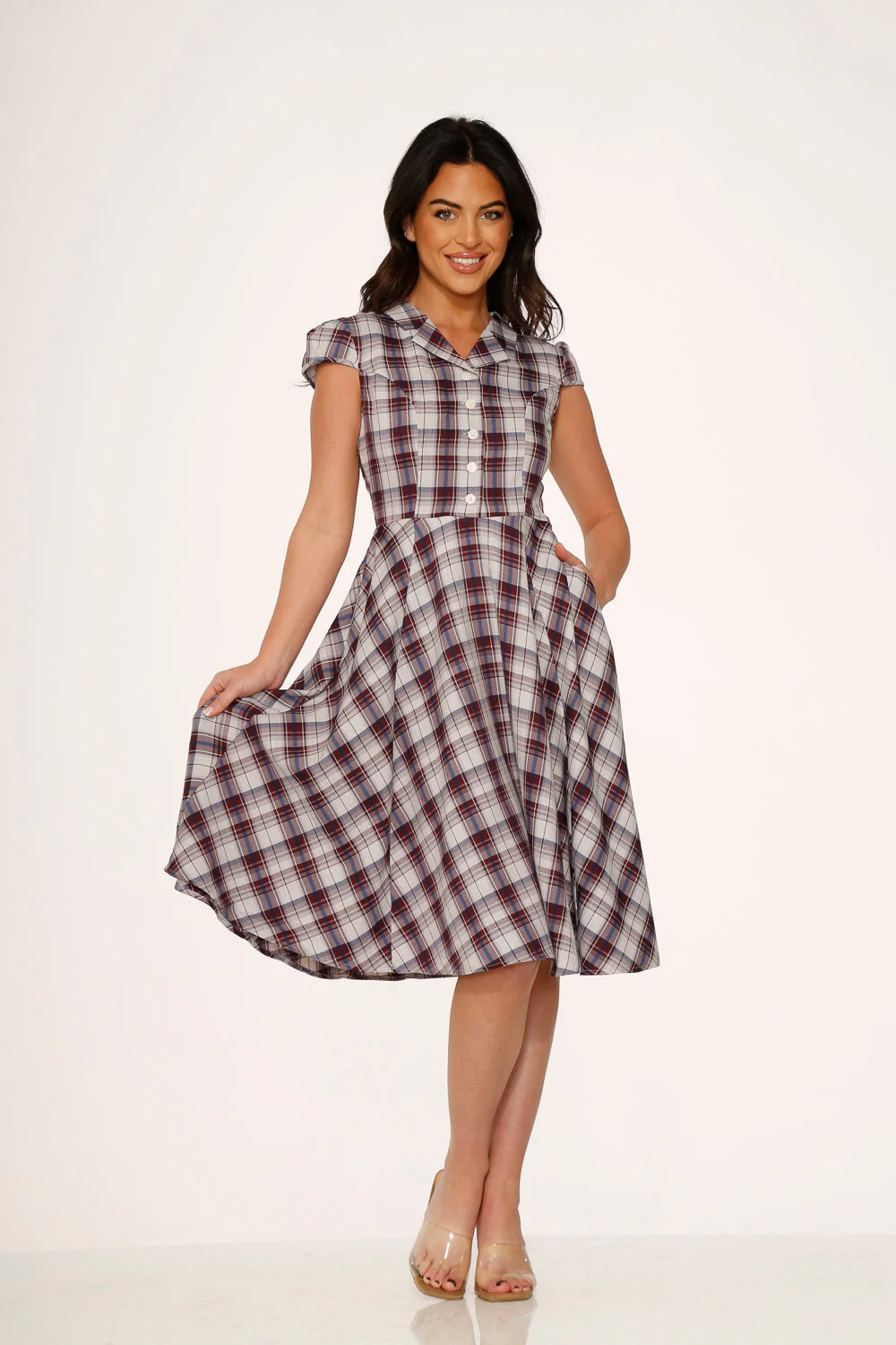 Brown Plaid Swing Dress - Olabens