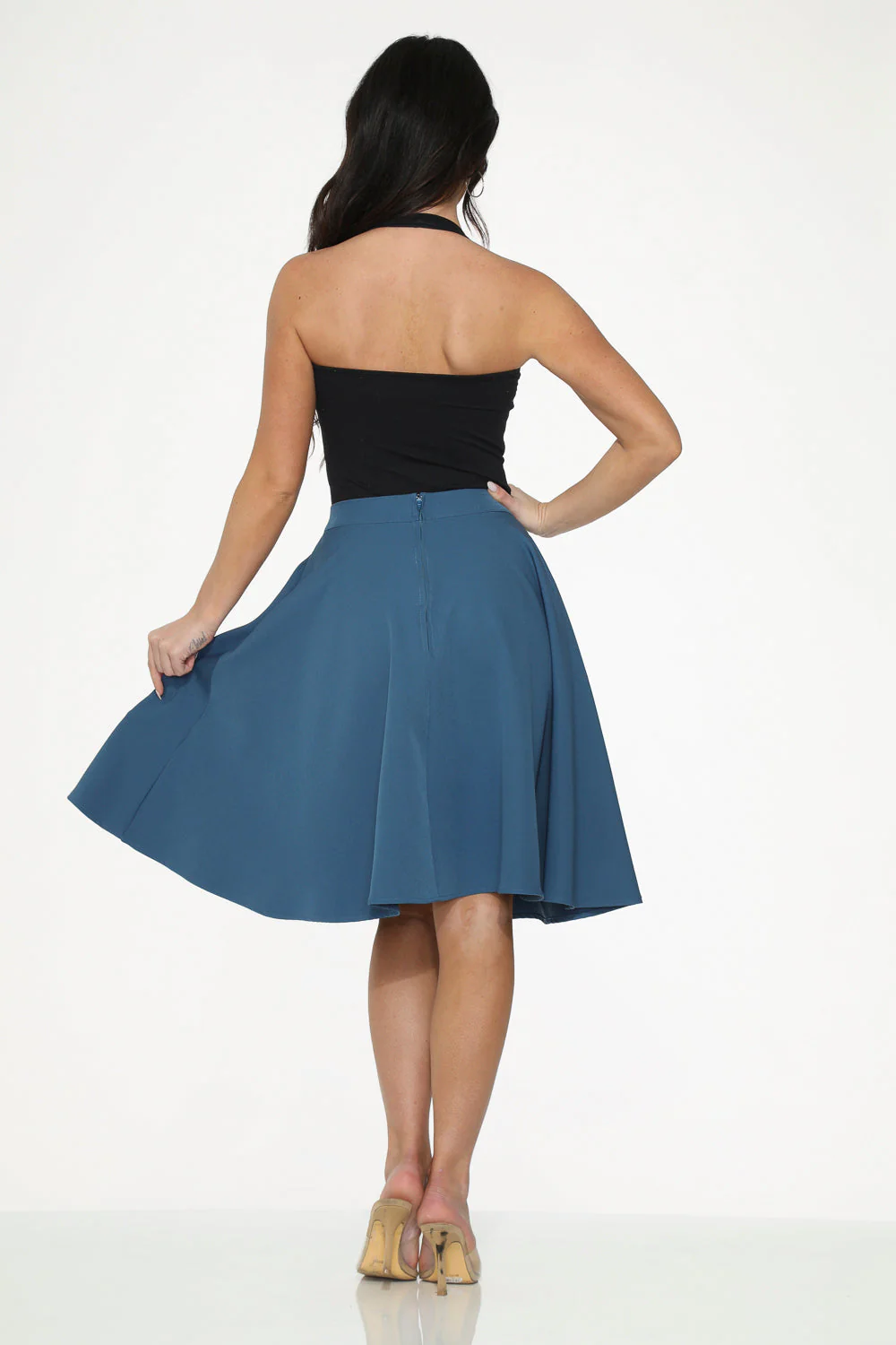 Blue Embroidered Poodle Swing Skirt - Olabens