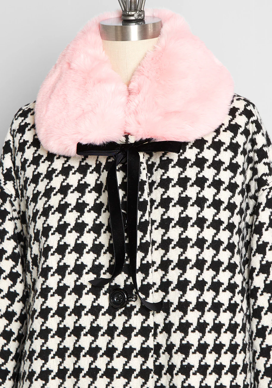 Retro Ice Rink Rendevouz Faux Fur Collared Coat - Olabens
