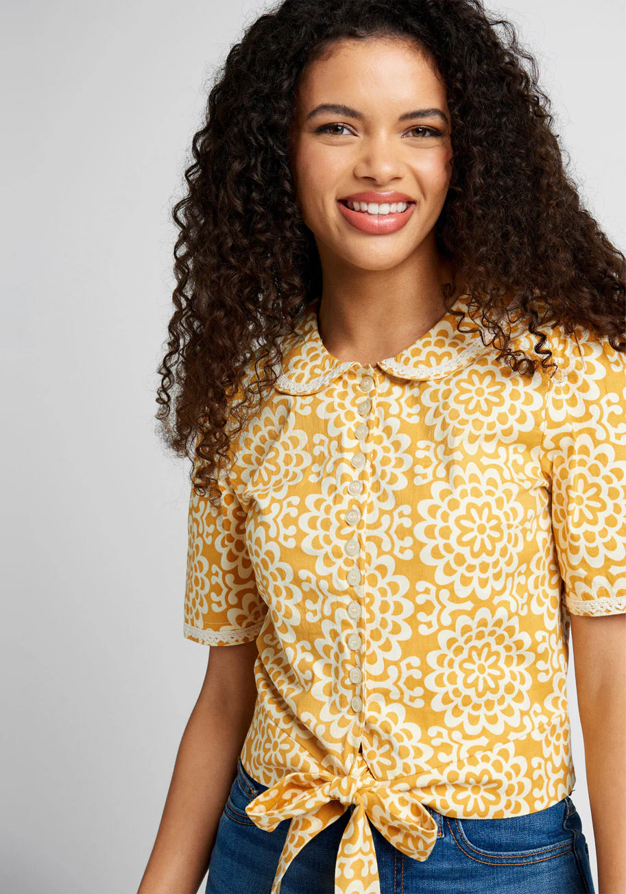 Sunflower Sojourn Tie-Waist Top - Olabens