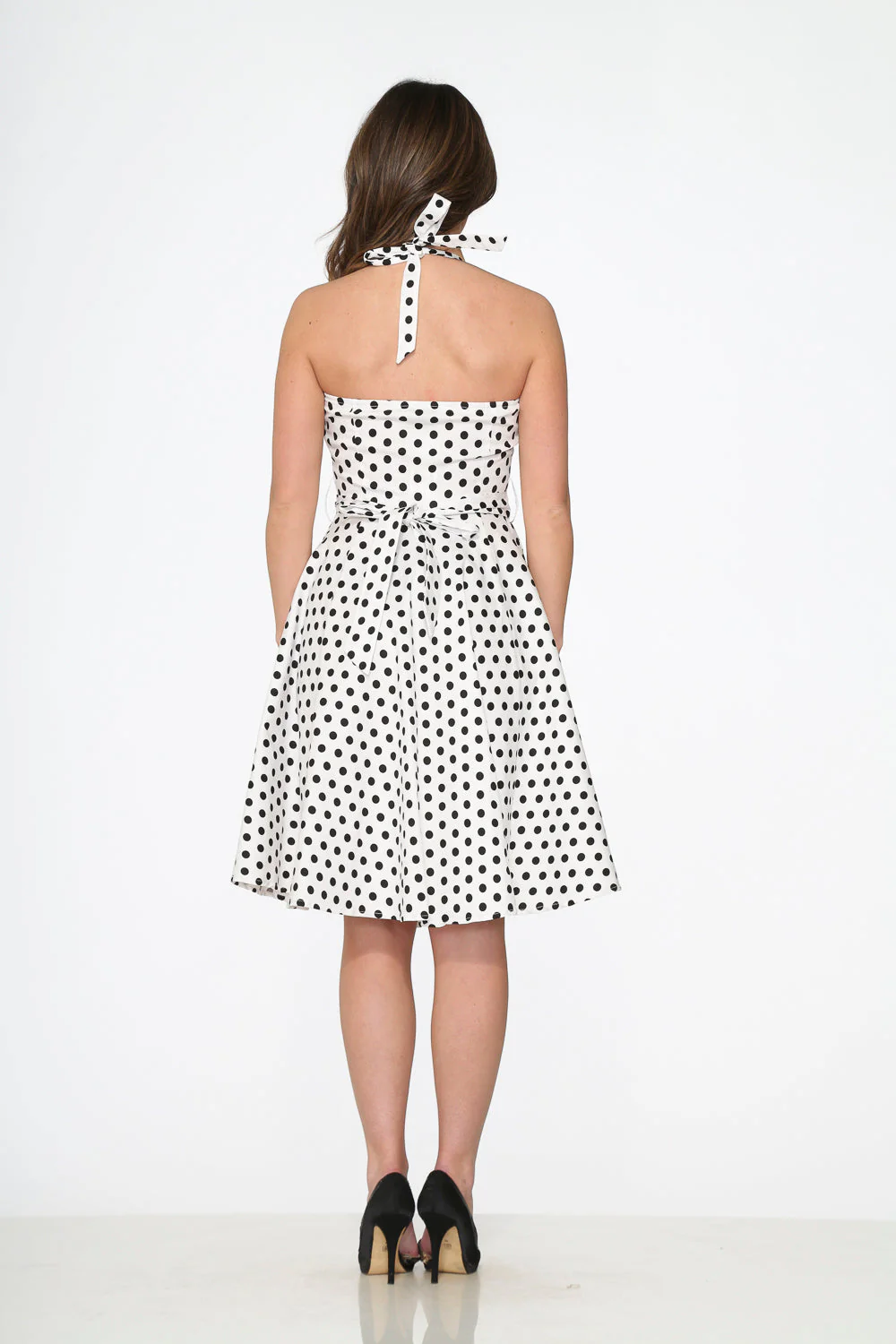 White & Black Polka Dot Halter Dress - Olabens