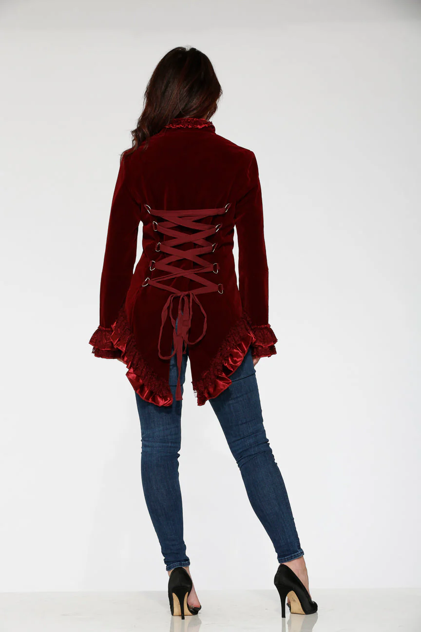 Burgundy Gloria Velvet Tailed Jacket - Olabens