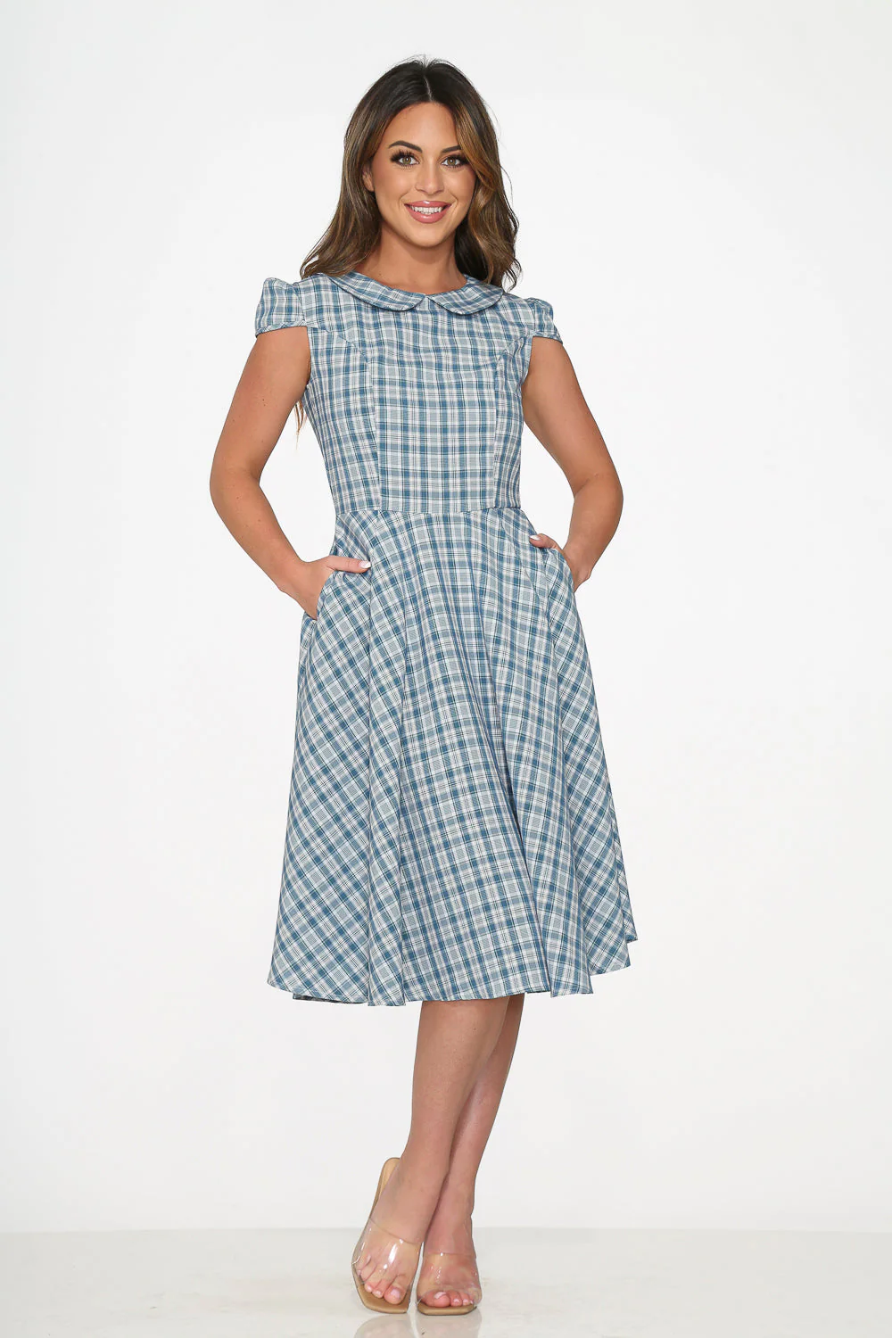 Blue Plaid Swing Dress - Olabens